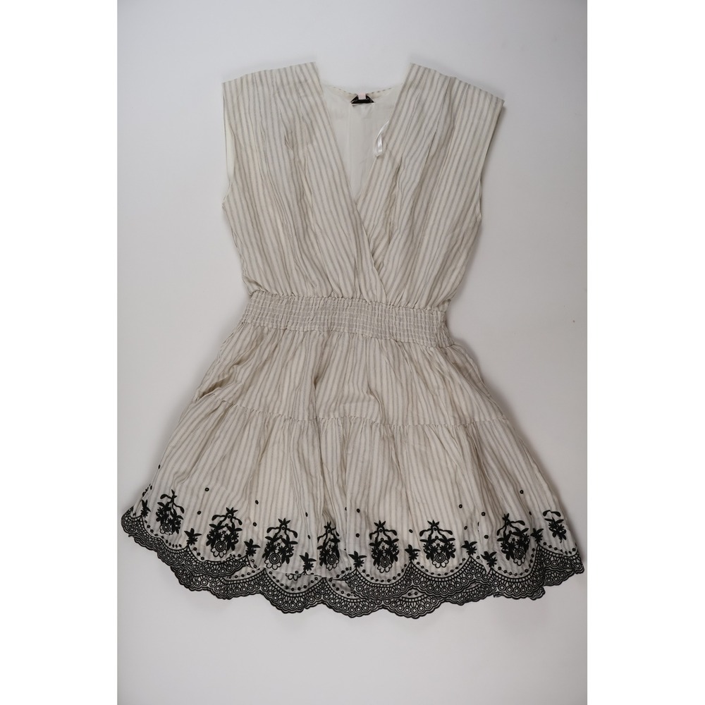 Nanette Lepore Studio Tiered Mini Dress Ivory Black Striped M NWT 148